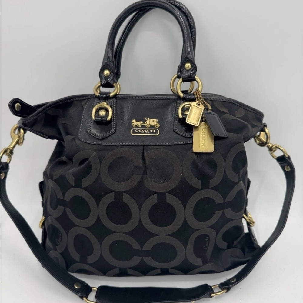 Coach Black Julianne Madison Op Art Satchel - EUC